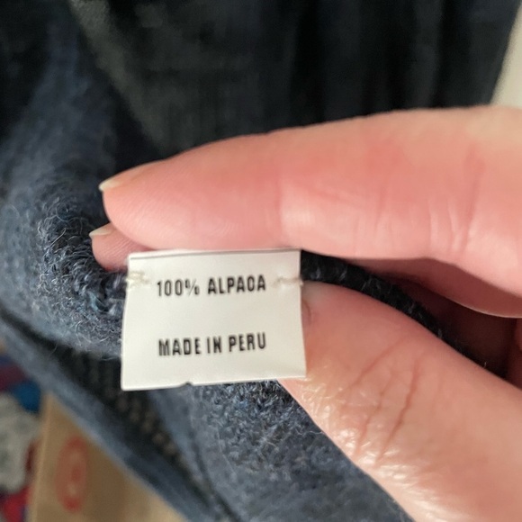 Simply Natural Dark Blue Alpaca Wool Cardigan Sweater with Shawl Collar - Picture 5 of 6